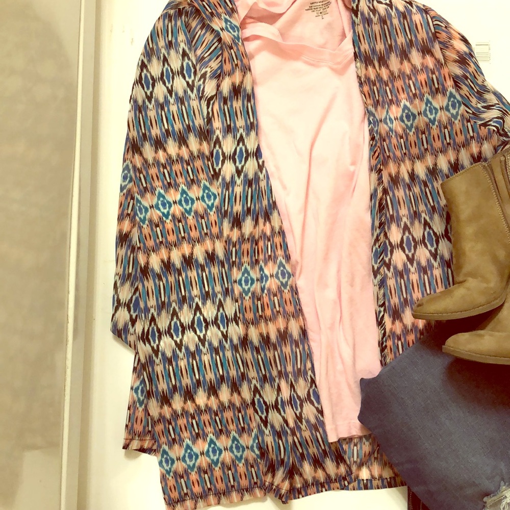 Pink t shirt with Kimono